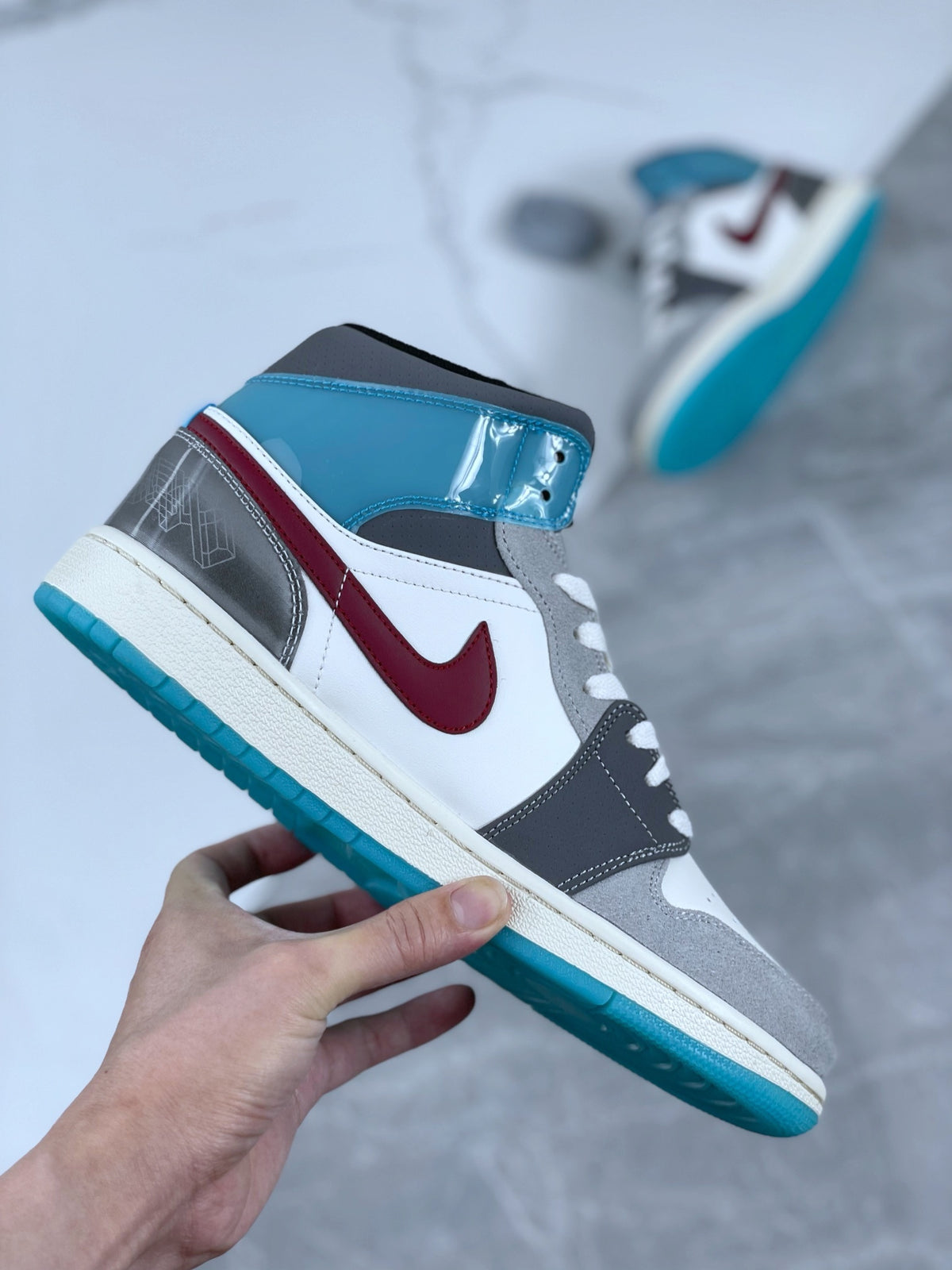 Mid Top Sneakers, Blue Gray Colorway, Lace Up Design, Casual Gift for Sneaker Fans