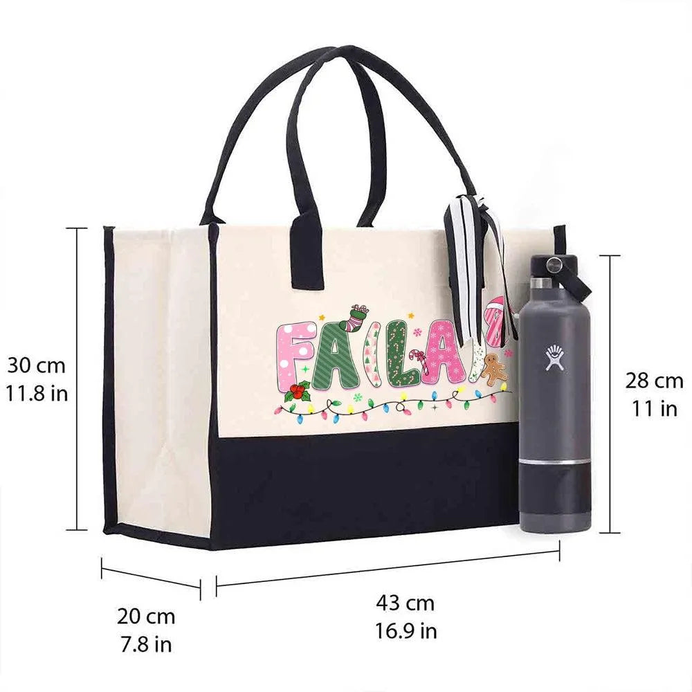 Pink Letter Christmas Math Teacher Canvas Tote, Fa La Holiday Math Cotton Tote Bag, Winter School Shoulder Bag, Present for H
