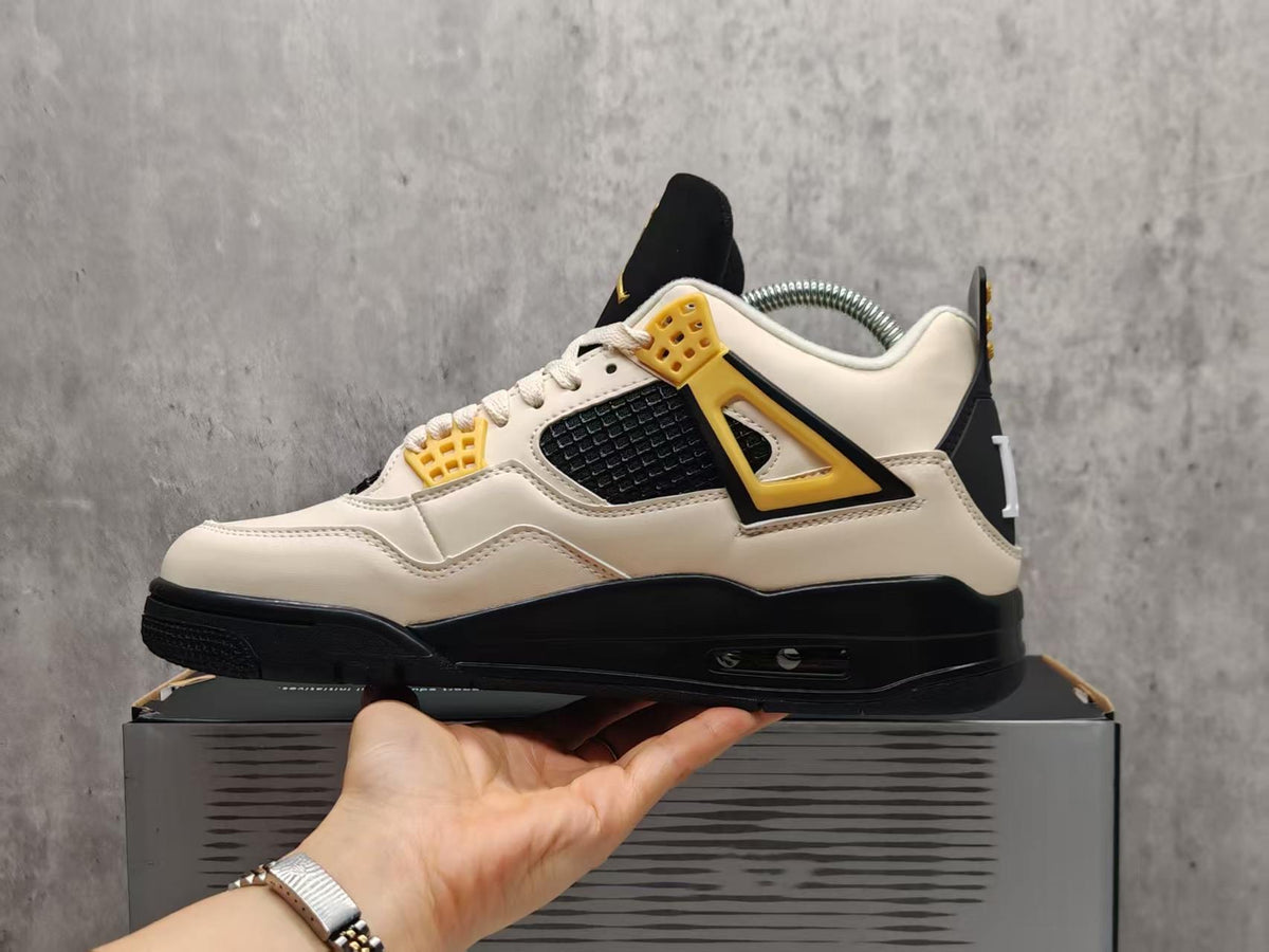 Mid Top Sneakers, Beige Black Yellow Colorway, Lace Up Design, Casual Gift for Sneaker Fans