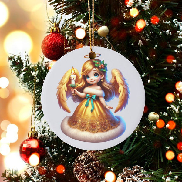 Adorable Christmas Angel Ornament, Candle Holding Angel Ornament, Ceramic Angel Holiday Ornament, Festive Angel Tree Decor, C