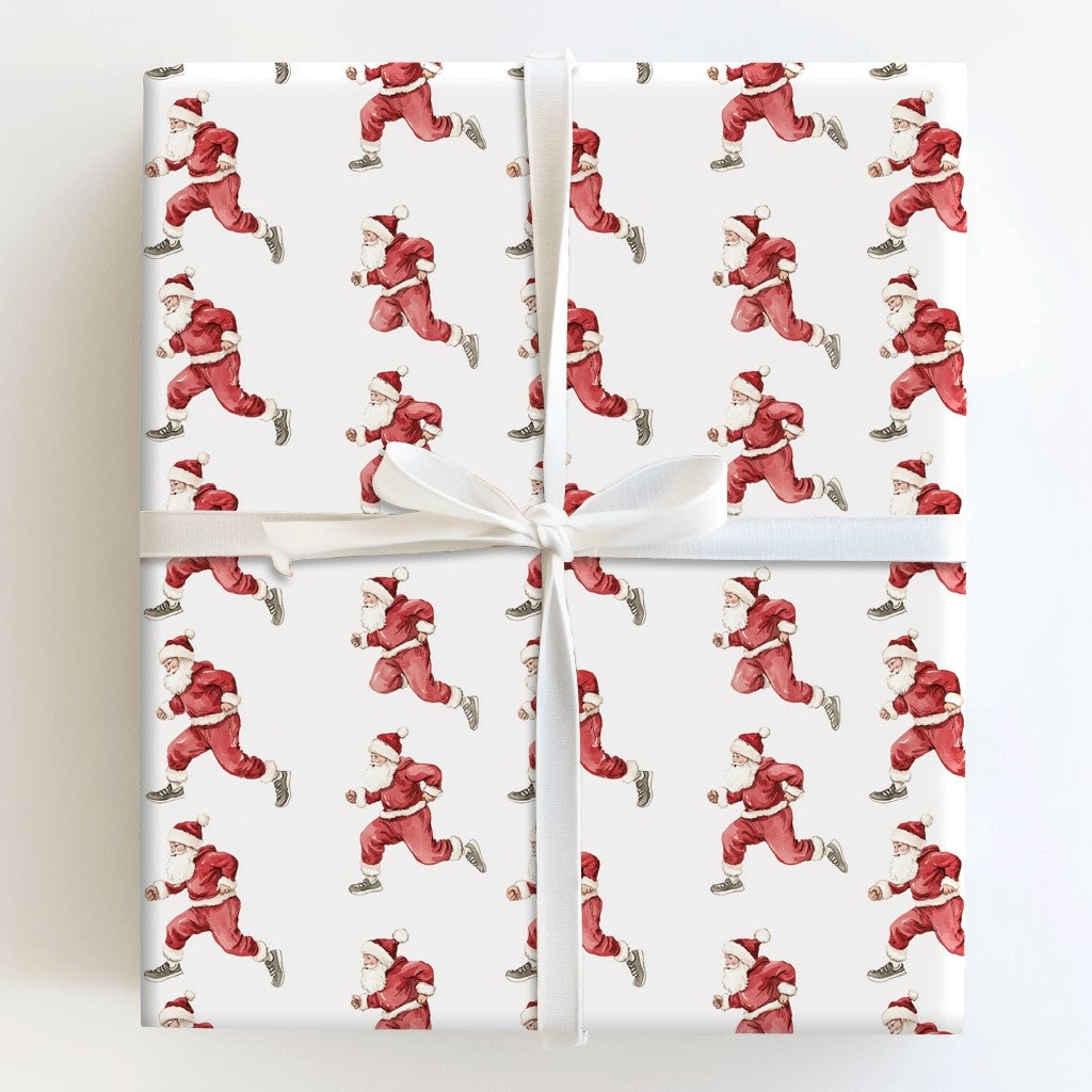 Jogging Claus Gift Wrap, Running Santa Christmas Wrapping Paper, Watercolor Runner Wrapping Paper, Humorous Holiday Fitness W