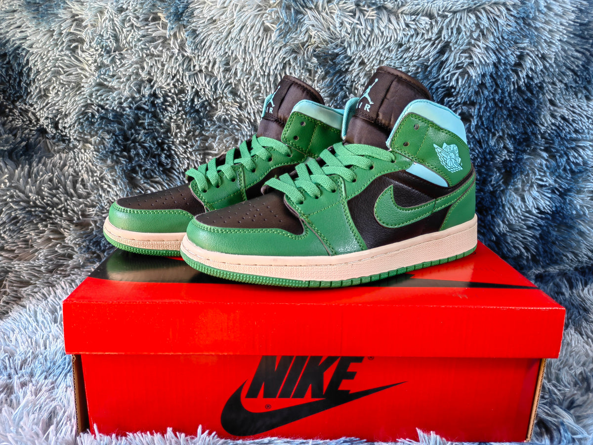 Mid Top Sneakers, Green White Colorway, Lace Up Design, Casual Gift for Sneaker Fans