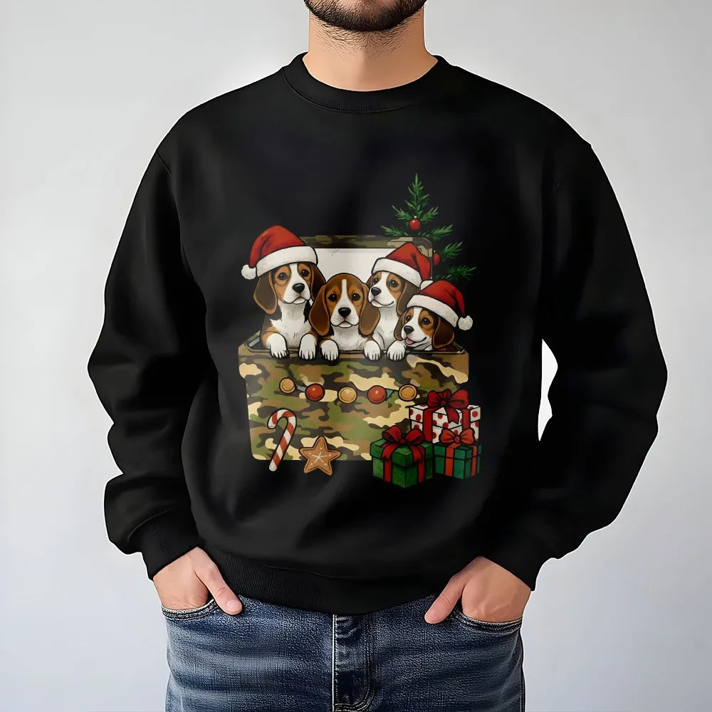 Puppies in Holiday Gift Box Crewneck, Christmas Beagle Sweatshirt, Adorable Dog Xmas Sweatshirt, Festive Puppy Sweater, Dog L