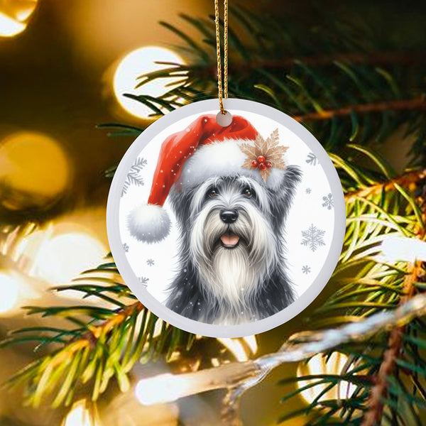 Santa Hat Ceramic Tree Ornament, Schnauzer Dog Christmas Ornament, Holiday Pet Keepsake Ornament, Festive Present for Schnauz