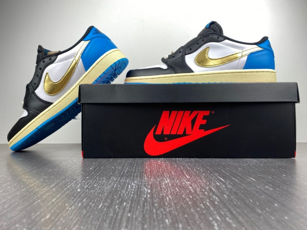 Low Top Sneakers, Blue White Black Gold Colorway, Leather Footwear, Lace Up Design, Casual Gift for Sneaker Fans