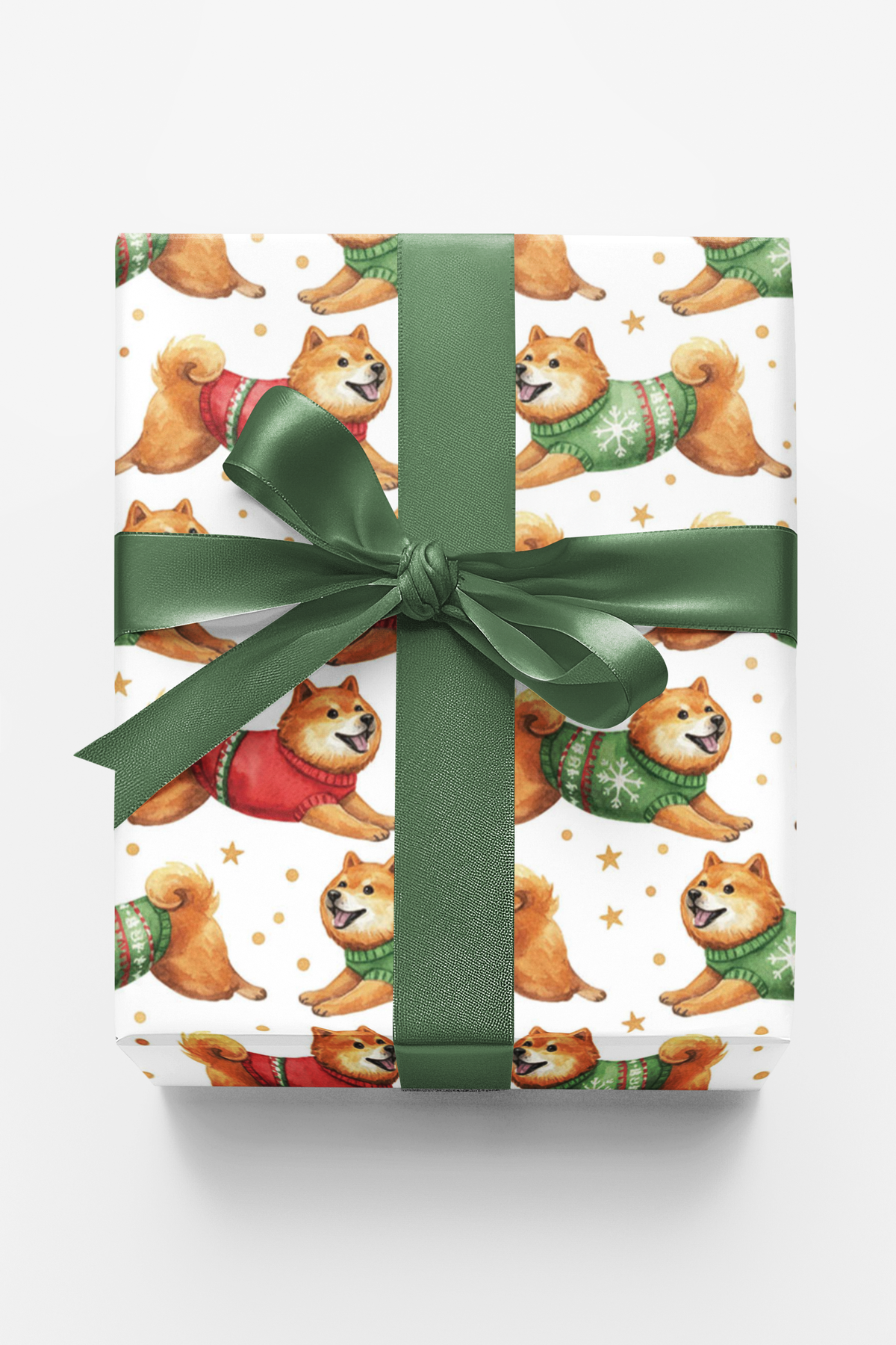 Running Dog Sweater Christmas Gift Wrap, Watercolor Shiba Inu Wrapping Paper, Puppy Holiday Wrapping Paper, Adorable Dog Love