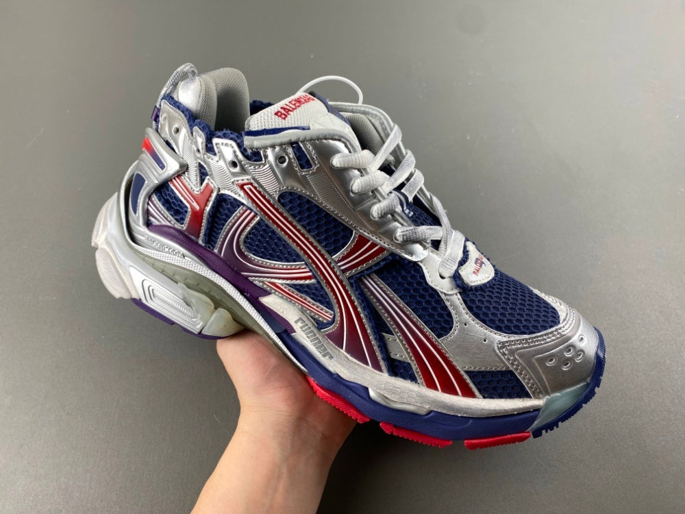 Low Top Sneakers, Blue Red Silver Colorway, Lace Up Design, Casual Gift for Sneaker Fans
