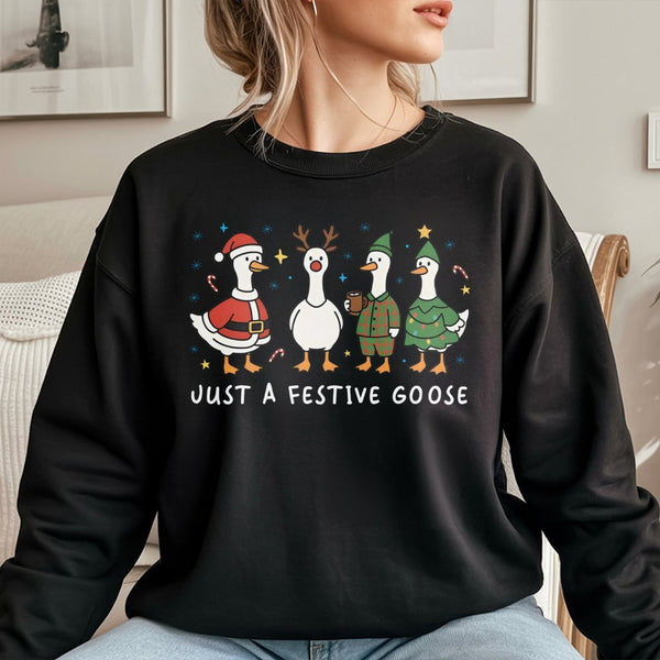Silly Goose Holiday Sweater, Festive Goose Christmas Sweatshirt, Humorous Duck Winter Crewneck, Adorable Farm Animal Holiday 