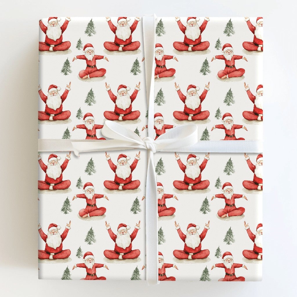 Meditating Santa Christmas Wrapping Paper, Yoga Santa Wrapping Paper, Zen Holiday Gift Wrap Roll, Humorous Festive Meditation