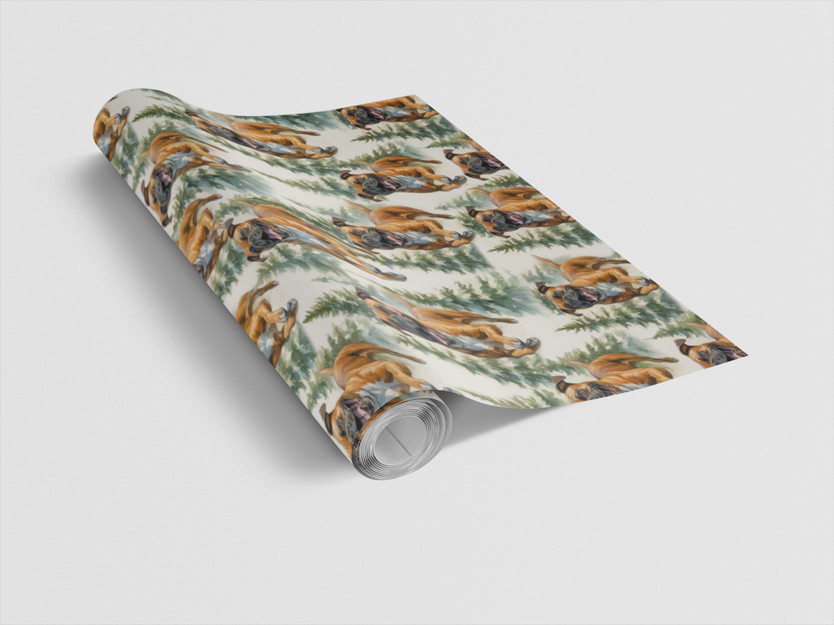 Watercolor Forest Gift Wrap, Boxer Dog Wrapping Paper, Winter Boxer Holiday Wrapping Paper, Dog Lover Gift Wrap Roll, Christm