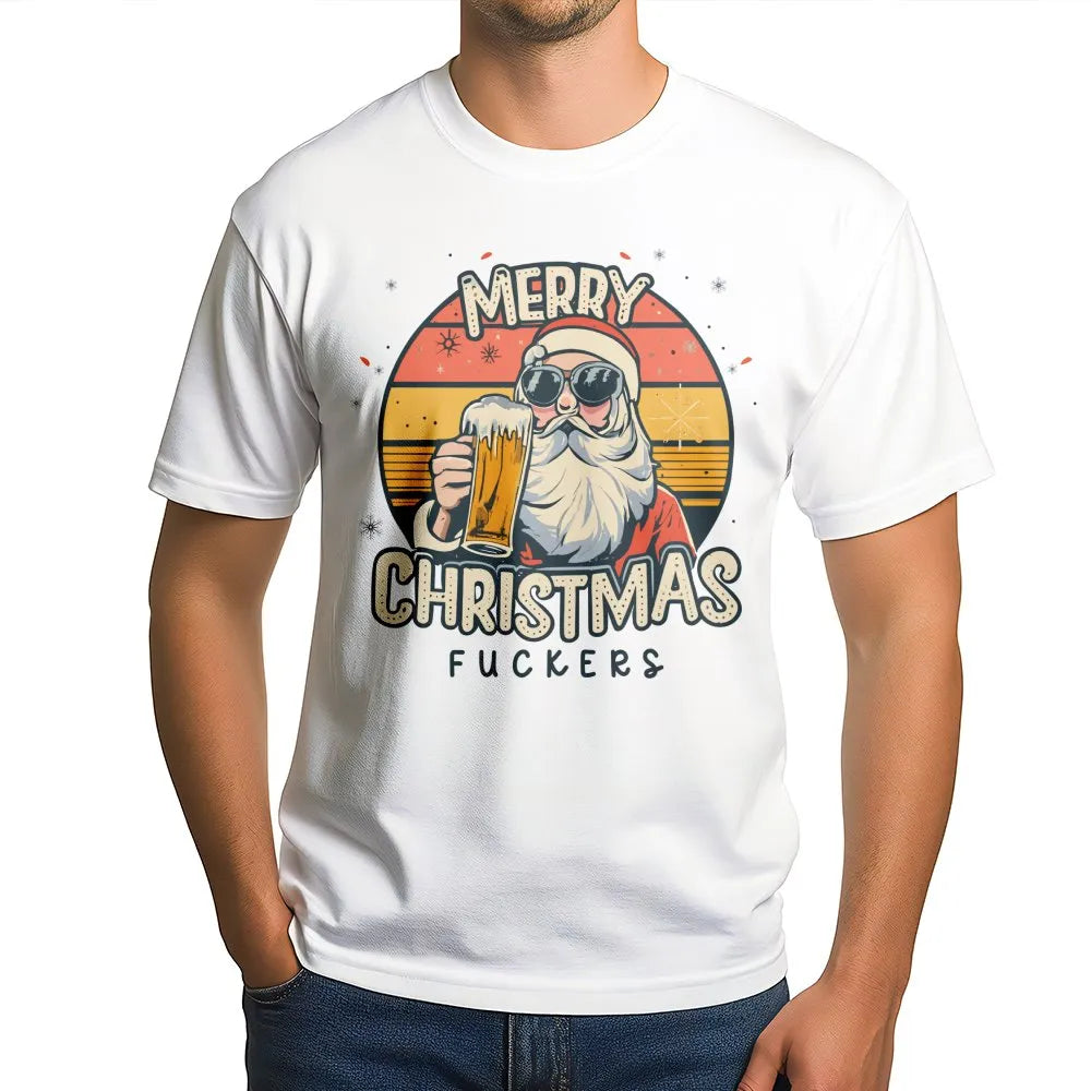 Humorous Christmas T-Shirt, Santa Drinking Beer Shirt, Retro Santa Graphic Tee, Sarcastic Holiday Shirt, Adult Humor Xmas Tee