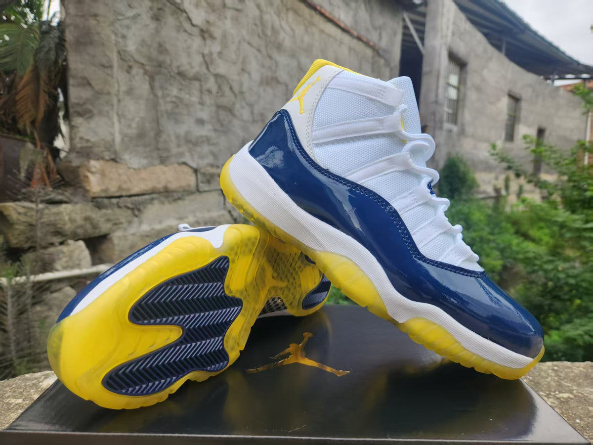 High Top Sneakers, Blue White Yellow Colorway, Lace Up Design, Casual Gift for Sneaker Fans