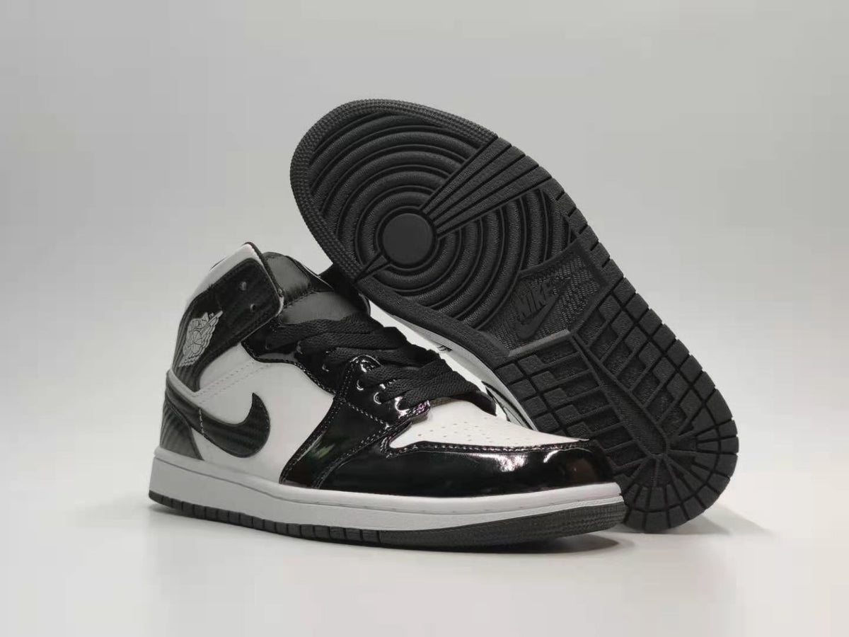 Sneakers, White Black Colorway, Patent Leather Footwear, Lace Up Design, Casual Gift for Sneaker Fans
