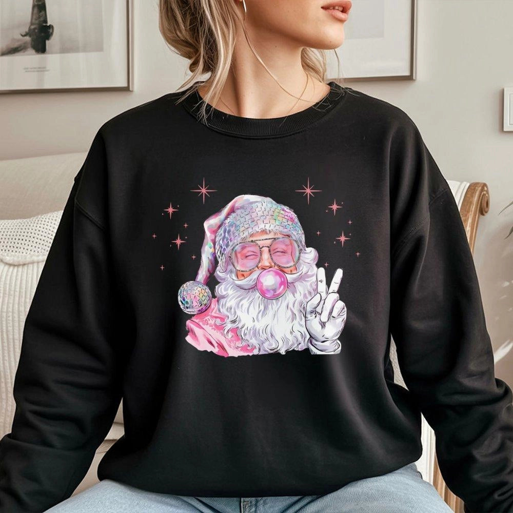 Bubblegum Christmas Sweatshirt, Retro Disco Santa Sweatshirt, Festive Disco Holiday Crewneck, Vintage Xmas Pullover, Disco Sa