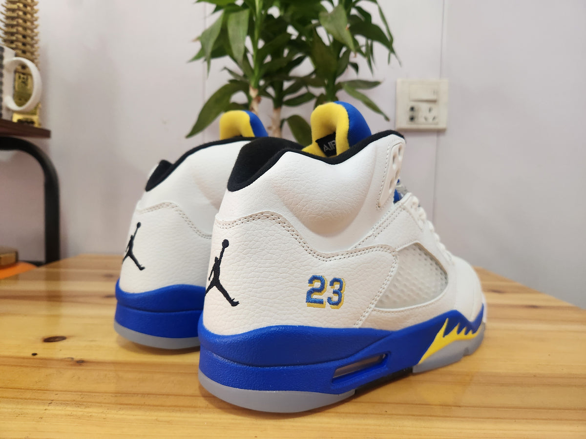 High Top Sneakers, White Blue Colorway, Lace Up Design, Casual Gift for Sneaker Fans