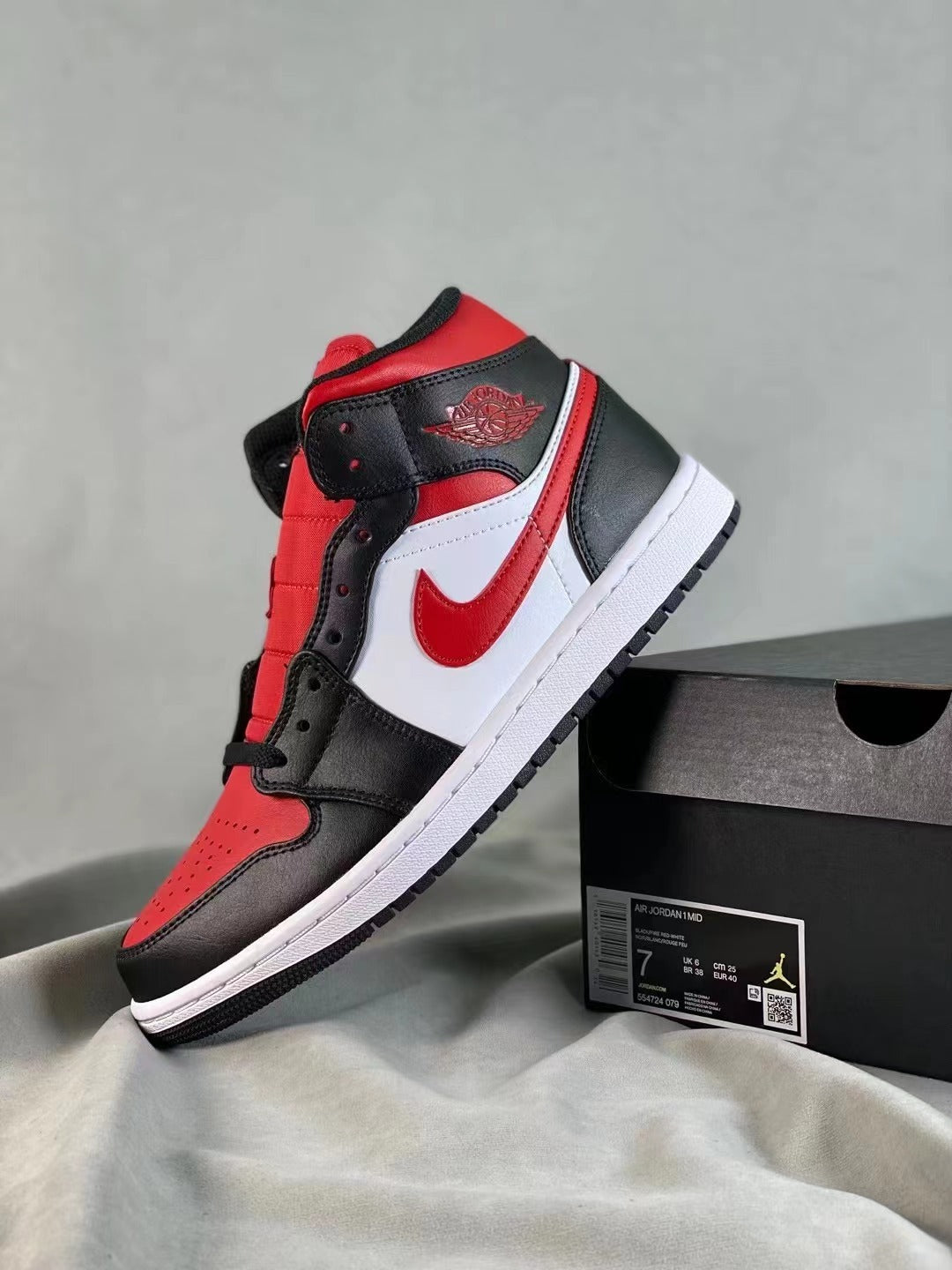 Mid Top Sneakers, White Black Red Colorway, Lace Up Design, Casual Gift for Sneaker Fans