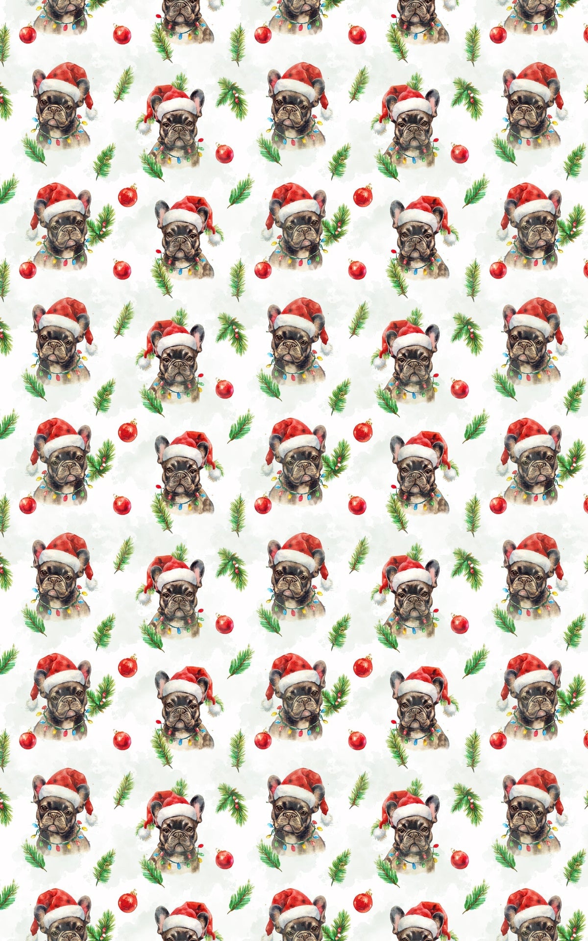 Santa Hat Dog Wrapping Paper, French Bulldog Christmas Wrapping Paper, Frenchie Holiday Gift Wrap, Dog Lover Wrapping Paper, 