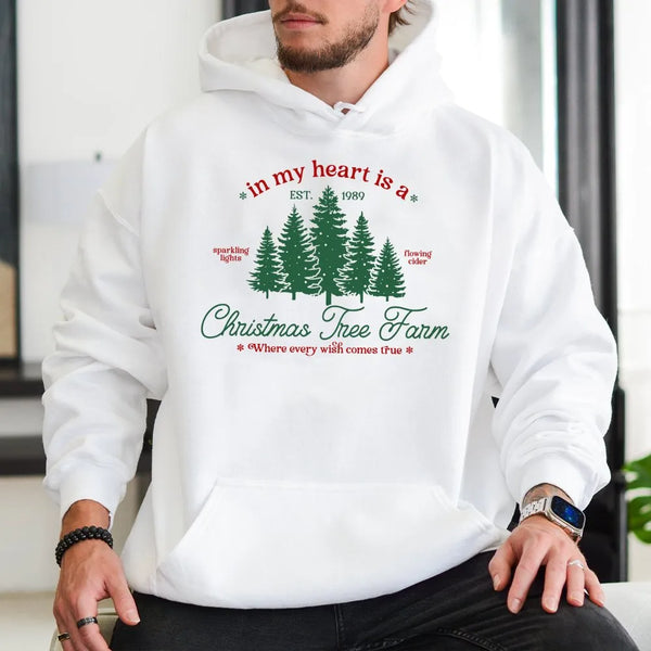 In My Heart Est 1989 Graphic Sweatshirt, Christmas Tree Farm Hoodie, Retro Holiday Tree Hoodie, Comfy Winter Hooded Sweatshir