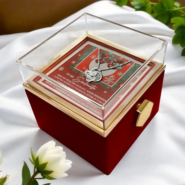 Christmas CZ Crystal Love Knot Pendant, Soulmate Love Knot Necklace, Romantic Wife Knot Necklace, Rotating Rose Box Love Knot