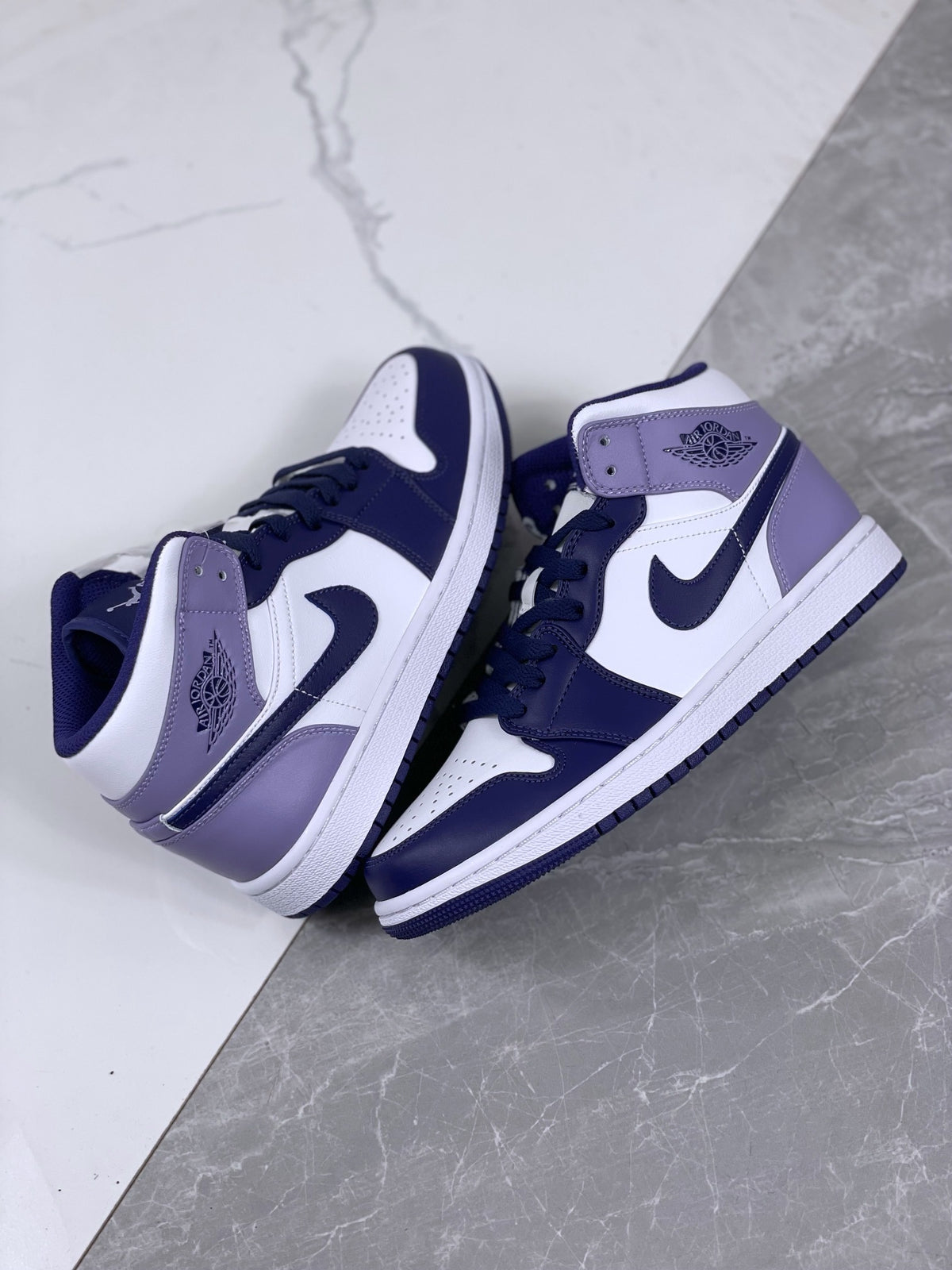 Mid Top Sneakers, White Purple Colorway, Lace Up Design, Casual Gift for Sneaker Fans