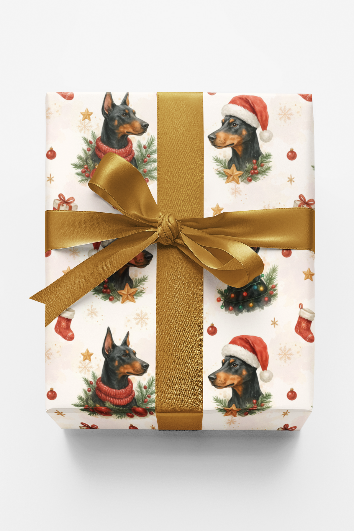 Crimson Star Dog Gift Wrap, Doberman Christmas Wrapping Paper, Festive Puppy Present Wrap, Holiday Doberman Pinscher Lover Pr