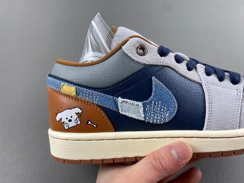 Low Top Sneakers, Blue Brown Colorway, Lace Up Design, Casual Gift for Sneaker Fans