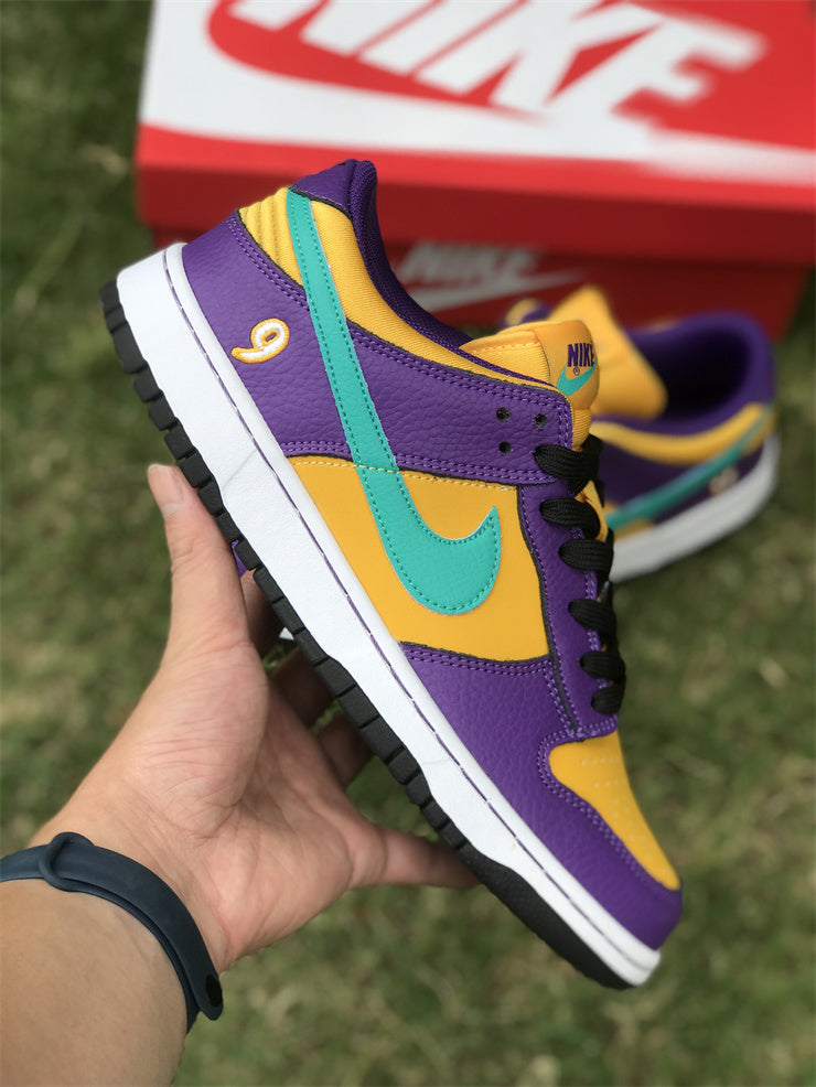 Low Top Sneakers, Purple Yellow Colorway, Lace Up Design, Casual Gift for Sneaker Fans