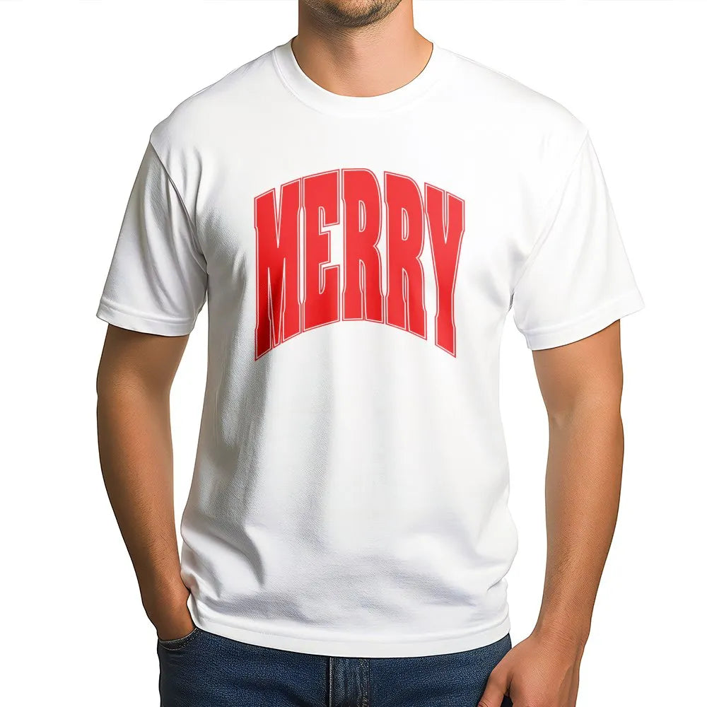 Retro Varsity Arch Shirt, Merry Christmas T-Shirt, Holiday Graphic Tee, Vintage Christmas Aesthetic T-Shirt, Festive Xmas Pre