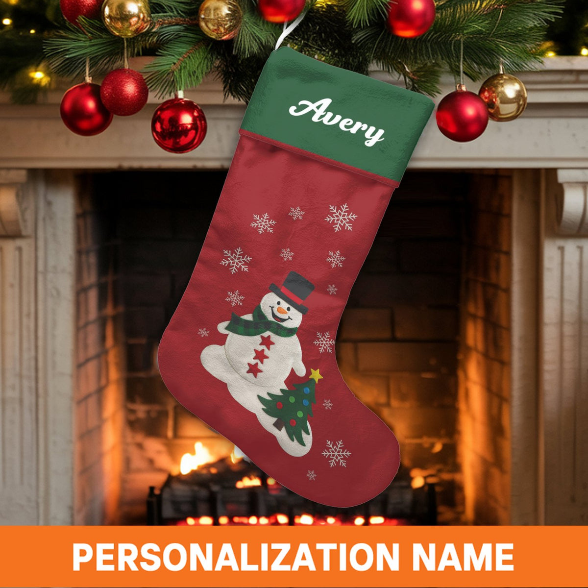 Custom Name Holiday Stocking, Personalized Snowman Christmas Stocking, Adorable Winter Snowman Stocking, Family Christmas Sto