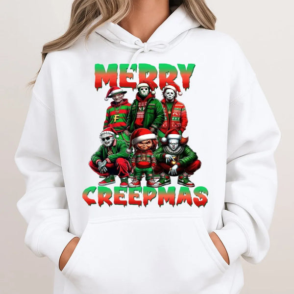 Scary Movie Christmas Hoodie, Merry Creepmas Horror Hoodie, Creepmas Graphic Hooded Sweatshirt, Horror Fan Pullover Hoodie, H