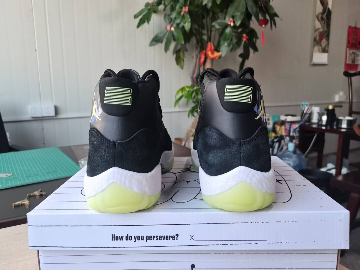 High Top Sneakers, Neon Green Black Colorway, Glow in the Dark Detail, Lace Up Design, Casual Gift for Sneaker Fans