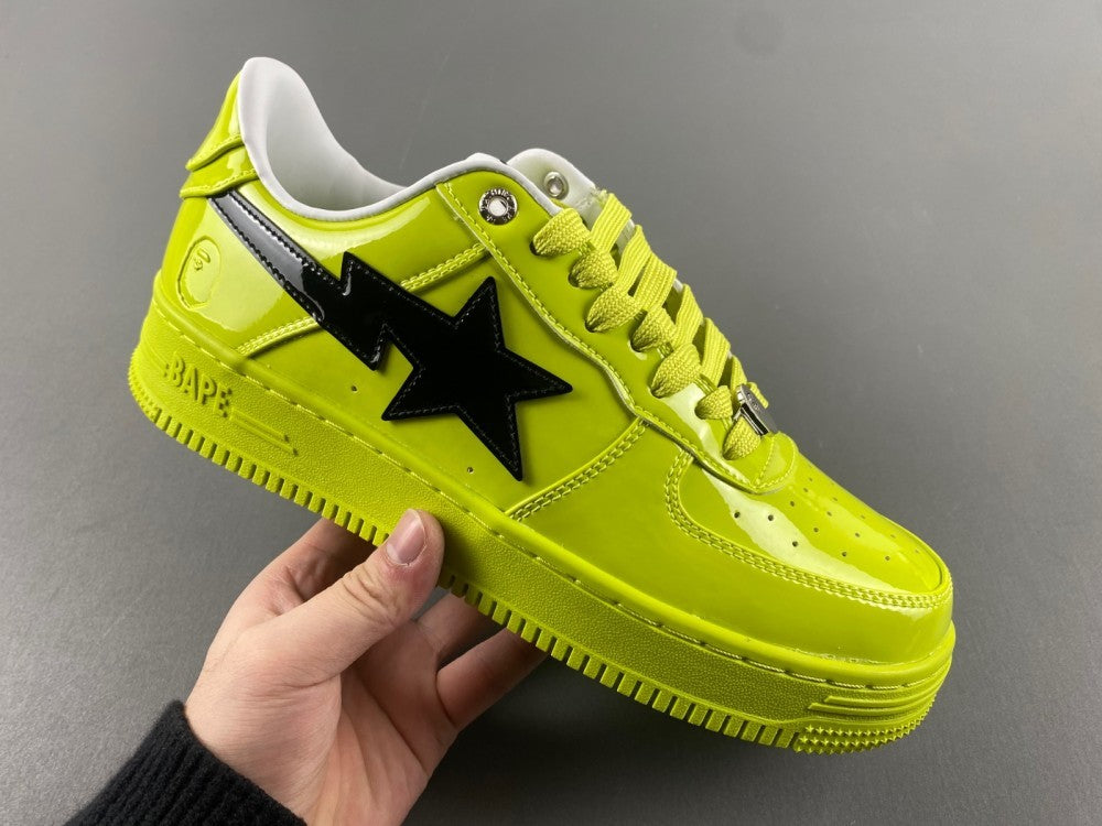 Low Top Sneakers, Neon Green Black Colorway, Lace Up Design, Casual Gift for Sneaker Fans