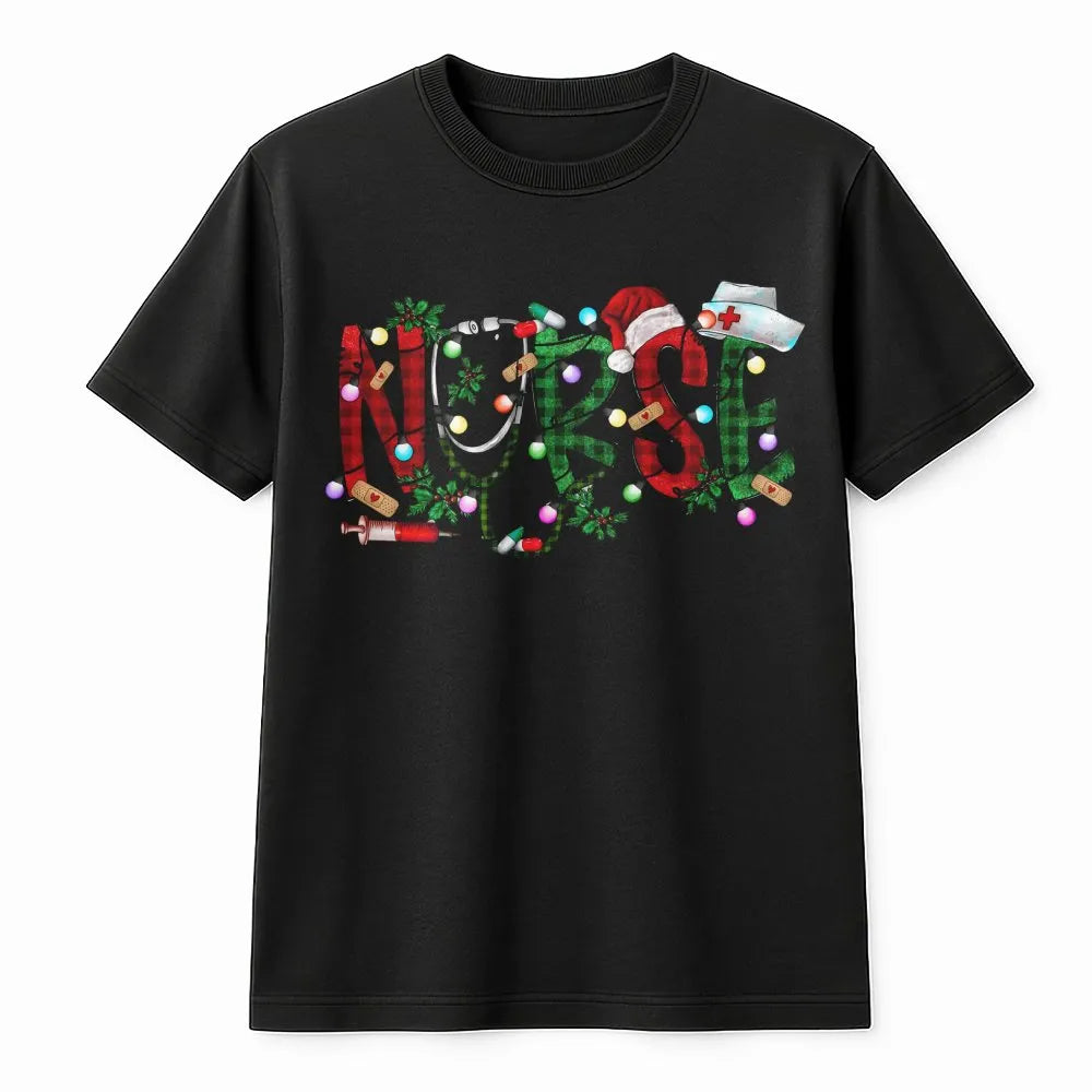 Holiday Medical Graphic Tee, Buffalo Plaid Christmas Nurse T-Shirt, Humorous RN Christmas Shirt, Nursing Student Tee, Healthc