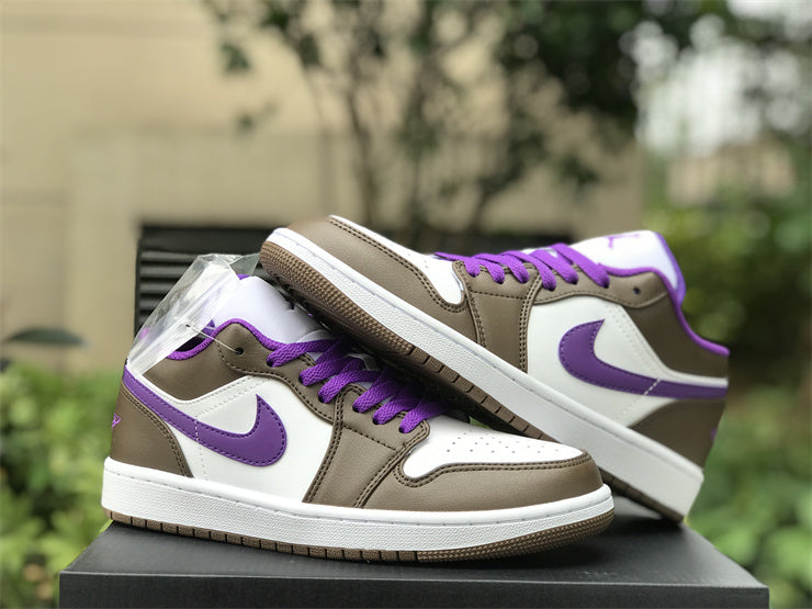 Low Top Sneakers, White Purple Brown Colorway, Lace Up Design, Casual Gift for Sneaker Fans