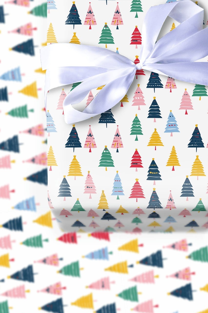 Modern Rainbow Xmas Tree Gift Wrap, Colorful Christmas Tree Wrapping Paper, Whimsical Holiday Wrapping Paper, Festive Present