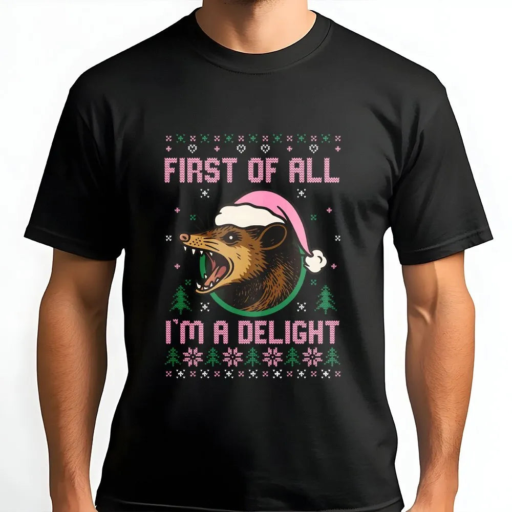 Adorable Possum Ugly Sweater Shirt, Humorous Opossum Santa Hat Christmas T-Shirt, Holiday Animal Graphic Tee, Possum Lover Ch