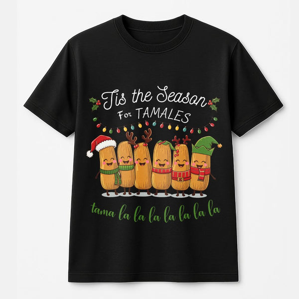 Humorous Mexican Food Christmas T-Shirt, Tis the Season for Tamales Shirt, Retro Xmas Foodie Graphic Tee, Spanish Holiday Tee