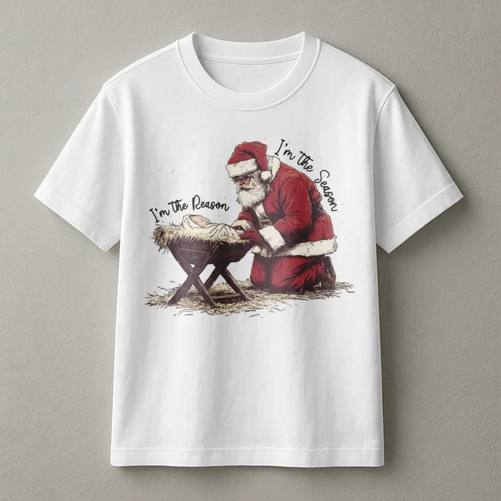 Reason for the Season Christmas Shirt, Santa Kneeling Before Baby Jesus T-Shirt, Christian Holiday Faith Tee, Believer Xmas P