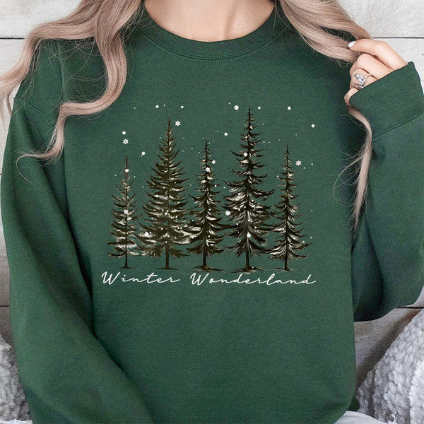 Pine Tree Forest Sweatshirt, Winter Wonderland Sweatshirt, Christmas Nature Graphic Crewneck, Comfy Holiday Sweater, Winter F
