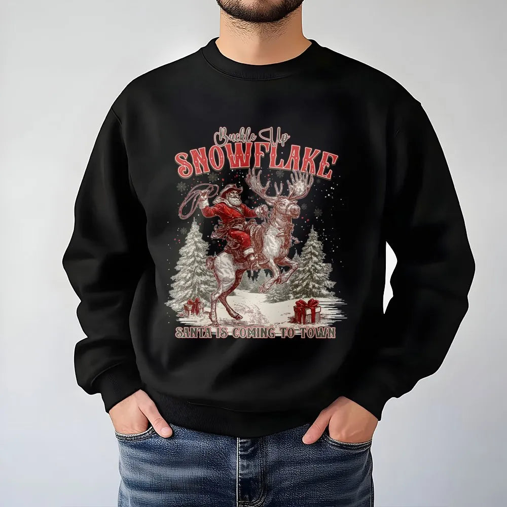Western Christmas Graphic Crewneck, Cowboy Santa Reindeer Sweatshirt, Retro Country Holiday Sweater, Rodeo Xmas Pullover Pres