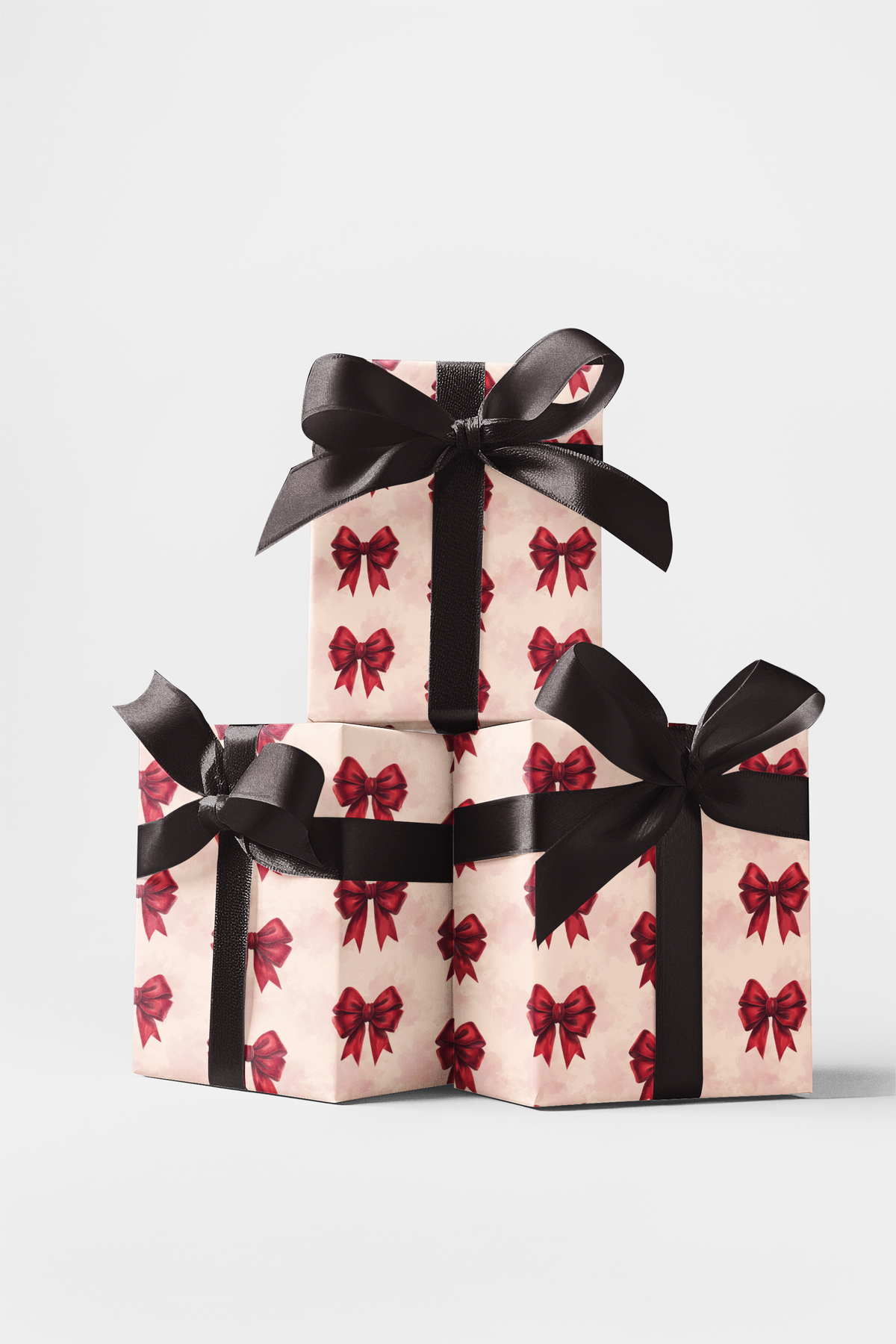 Ribbon Christmas Gift Wrap, Scarlet Promise Red Bow Wrapping Paper, Elegant Red Bows Present Wrap, Birthday and Holiday Gift 