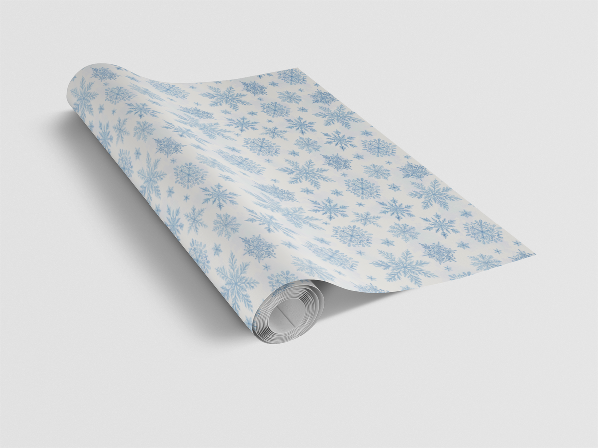 Watercolor Winter Gift Wrap Roll, Snowflake Wrapping Paper, Icy Blue Holiday Wrapping Paper, Christmas Snowflake Gift Wrap Pa