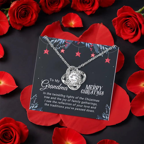 Merry Christmas Jewelry Present, Grandma Love Knot Necklace, Rotating Rose Box Love Knot Pendant, Cubic Zirconia Love Knot Ho