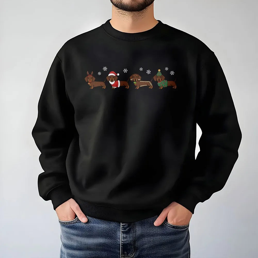 Adorable Wiener Dog Holiday Sweatshirt, Dachshund Christmas Sweatshirt, Festive Doxie Puppy Sweatshirt, Dog Mom Xmas Crewneck