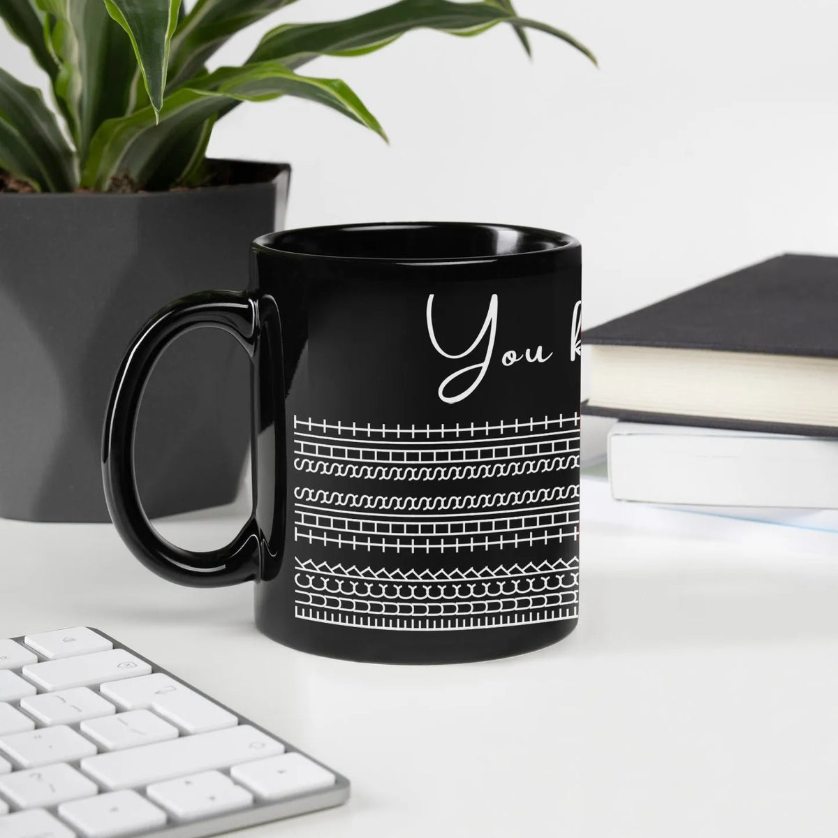 Elegant Christmas Script Coffee Mug, Comfy Holiday Sweater Pattern Mug, Winter Faux Knit Design Tea Cup, Holiday Ceramic Mug