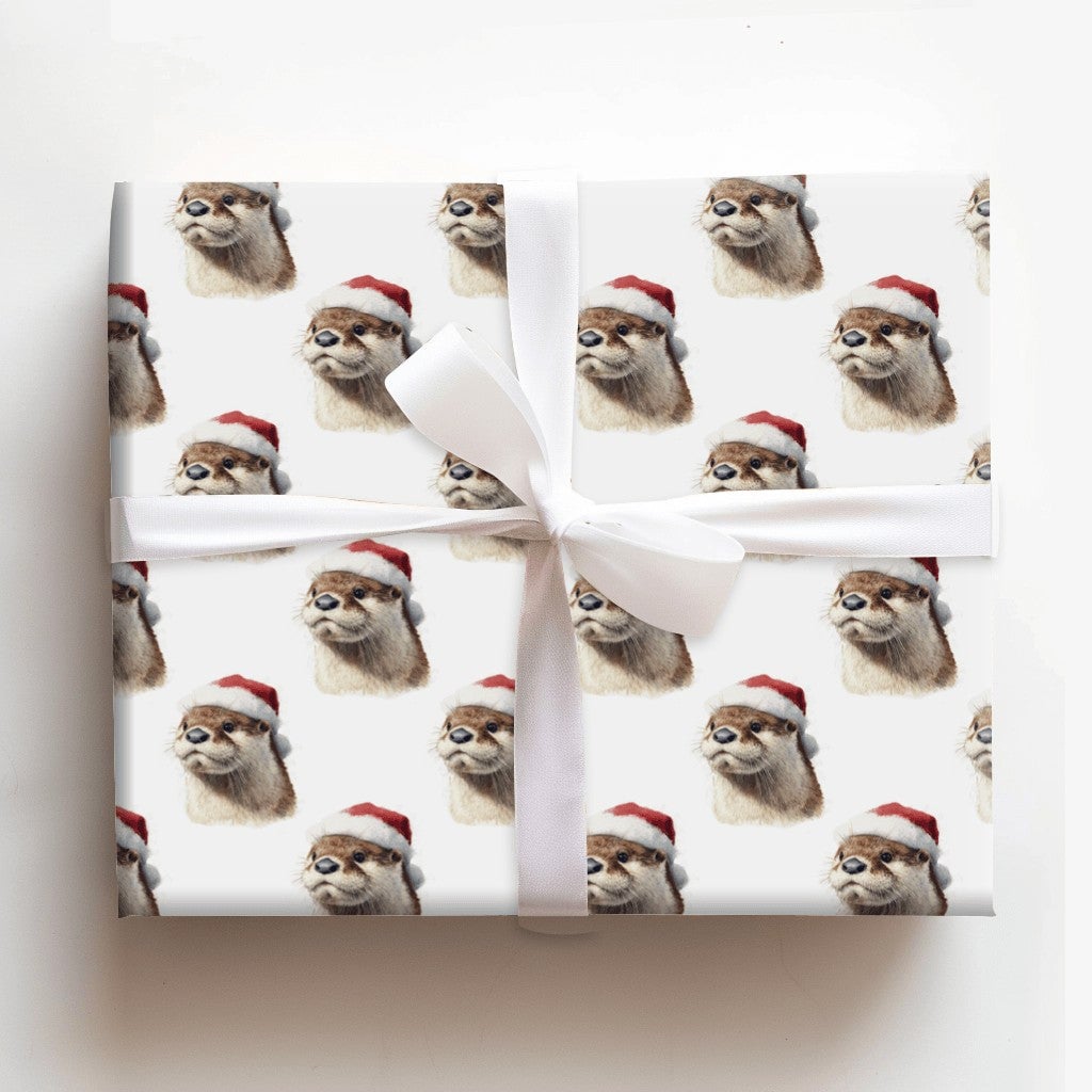Adorable Otter Holiday Wrapping Paper, Santa Hat Otter Christmas Wrapping Paper, Humorous Animal Winter Wrapping Paper, Festi