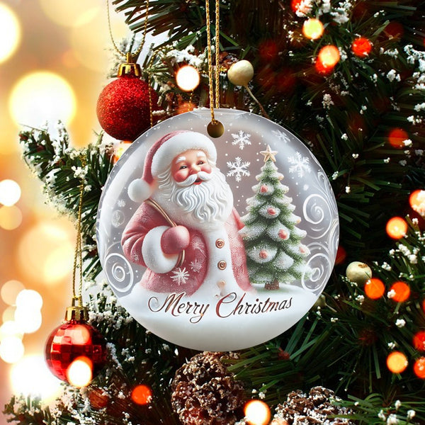 Merry Christmas Tree Ornament, Vintage Santa Claus Christmas Ornament, Ceramic Holiday Keepsake Ornament, Retro Winter Home D