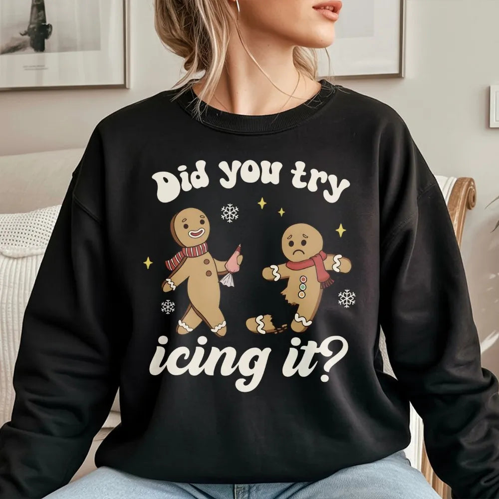 Humorous Gingerbread Christmas Crewneck, Did You Try Icing It Sweatshirt, Physical Therapy Sweatshirt, PT Athletic Trainer Ho