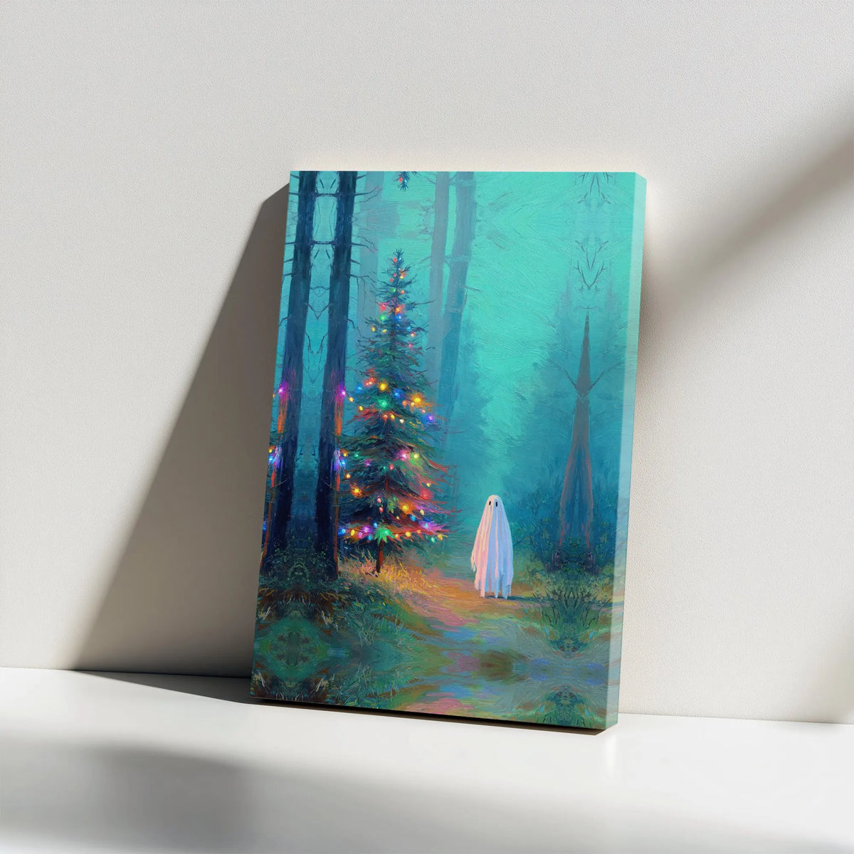 Spooky Ghost Forest Canvas Print, Ghost Christmas Tree Canvas Wall Art, Gothic Christmas Wall Decor, Adorable Ghost Art, Digi