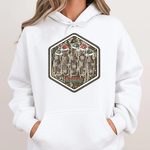 Camo Duck Hunting Hoodie, Duck Call Christmas Hoodie, Hunting Graphic Sweatshirt, Winter Outdoor Hunter Hoodie, Christmas Out
